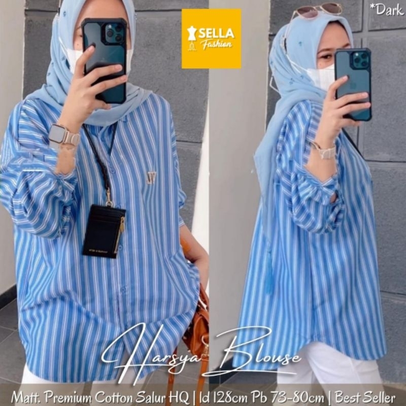 HARSYA BLOUSE KEMEJA JUMBO MOTIF SALUR KATUN ZARA PREMIUM BEST SELLER