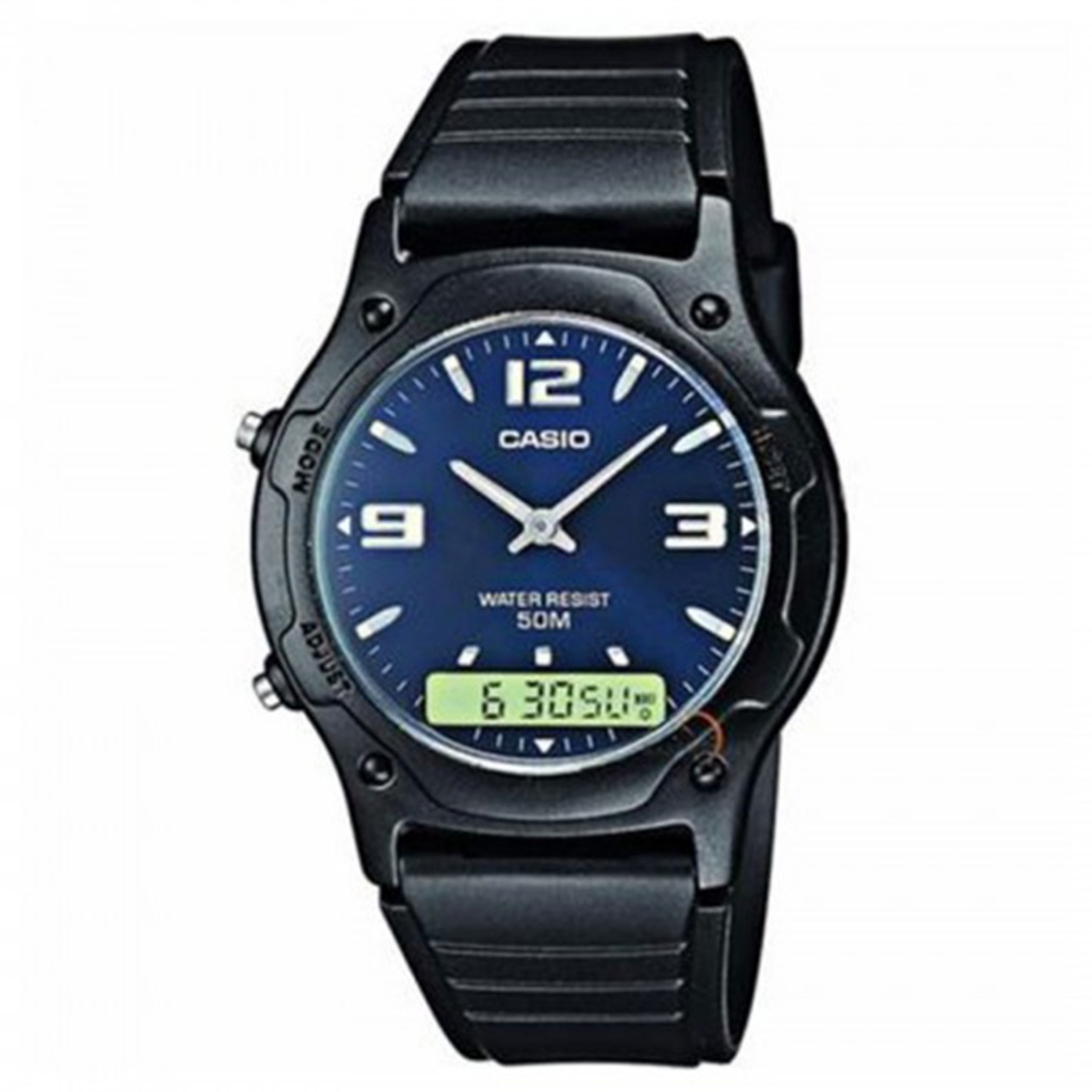 Jam Tangan Casio Analog digital Black Resin Strap 38.8mm Men AW-49HE-2AVDF