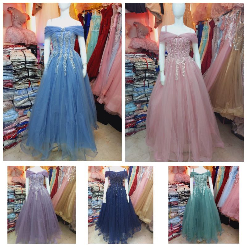 Longdress Sabrina biru ungu pink navy hijau sage gaun pesta bridal bridesmaid fio08