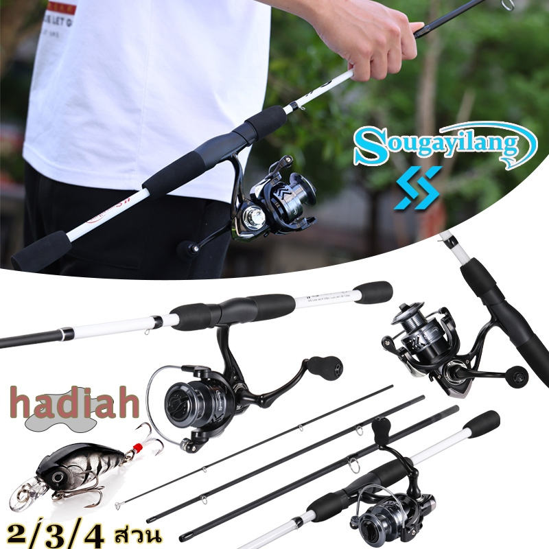 Sougayilang set joran pancing lengkap 2/3/4 bagian dan joran pancing putar kecepatan tinggi 5.2:1 kombo alat pancing laut portabel