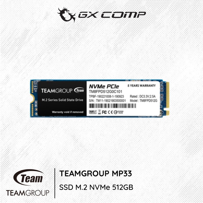 Teamgroup SSD M.2 2280 PCIe Gen 3x4 NVME MP33 512GB