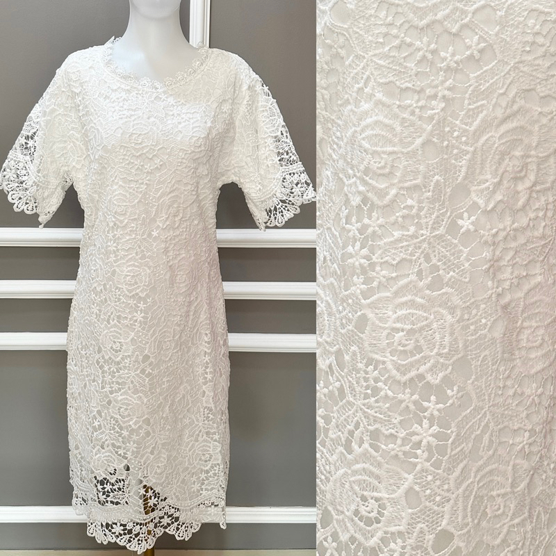 Dress wanita brukat Putih warna Natal Cantik Pesta brokat