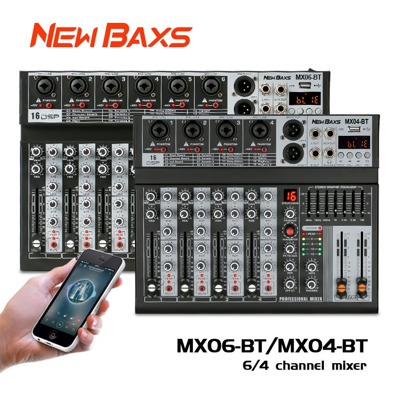 NEW BAXS MX06BT / MX04BT audio mixer professional Sound equalizer  MX06BT / MX04BT 6/4-channel EQ ef