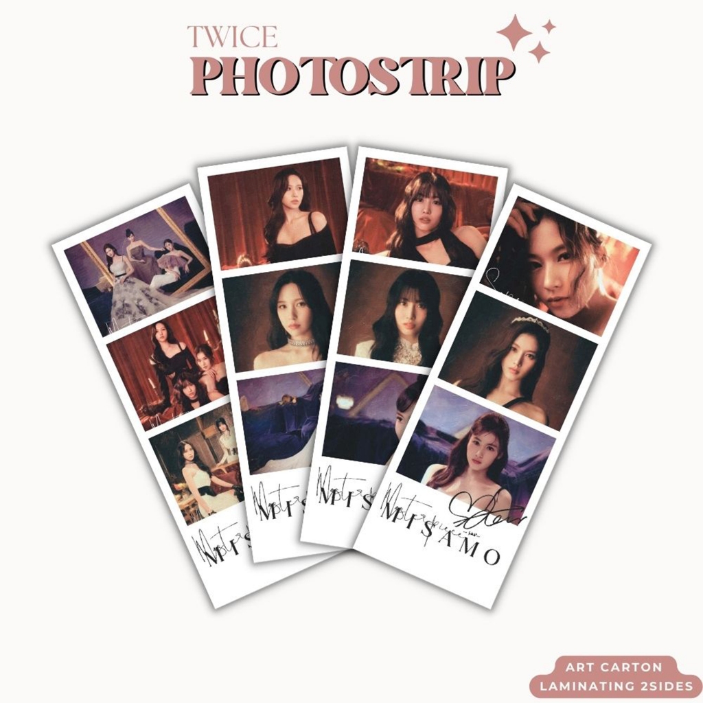 PHOTO STRIP TWICE (ISI 4 PCS + LAMINASI 2SISI) FOTO STRIPS TANDA TANGAN TTD KPOP IDOL KOREA PREMIUM 