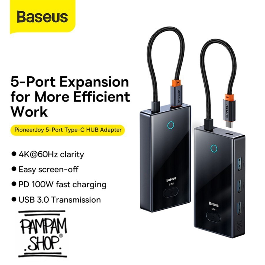 Baseus HUB PioneerJoy 5 in 1 Converter Type C to HDMI 4K 60HZ PD Port USB 3.0 100W Original Ori Adap
