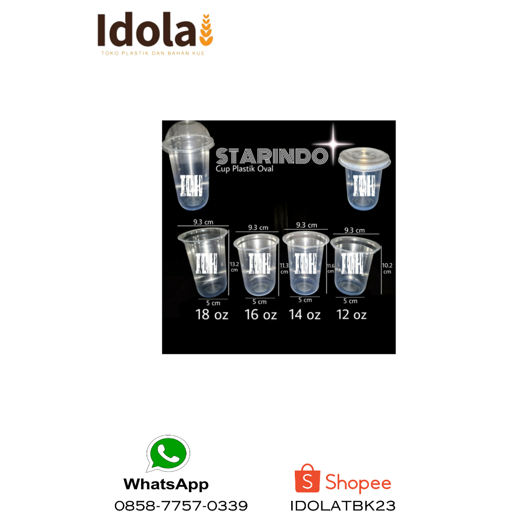 Gelas Cup Starindo Oval 22 oz, 18 oz, 16 oz, 14 oz, 12oz (50 pcs)