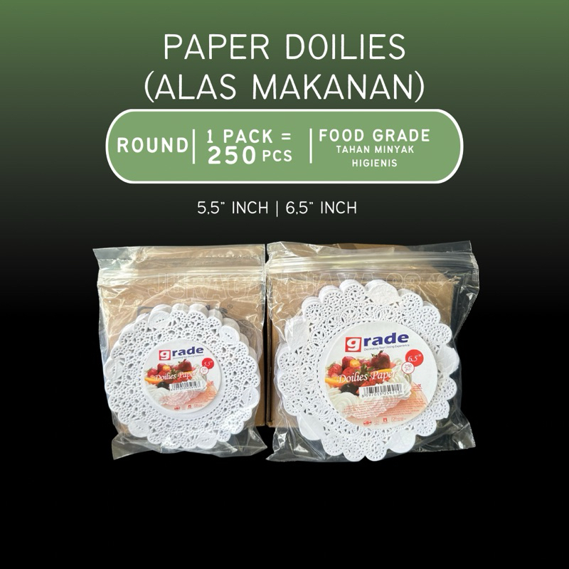 (250 PCS) Paper Doilies 5,5" 6,5" Kertas Alas Makanan Putih  | Alas Kue Renda | Kertas Alas Putih Bu