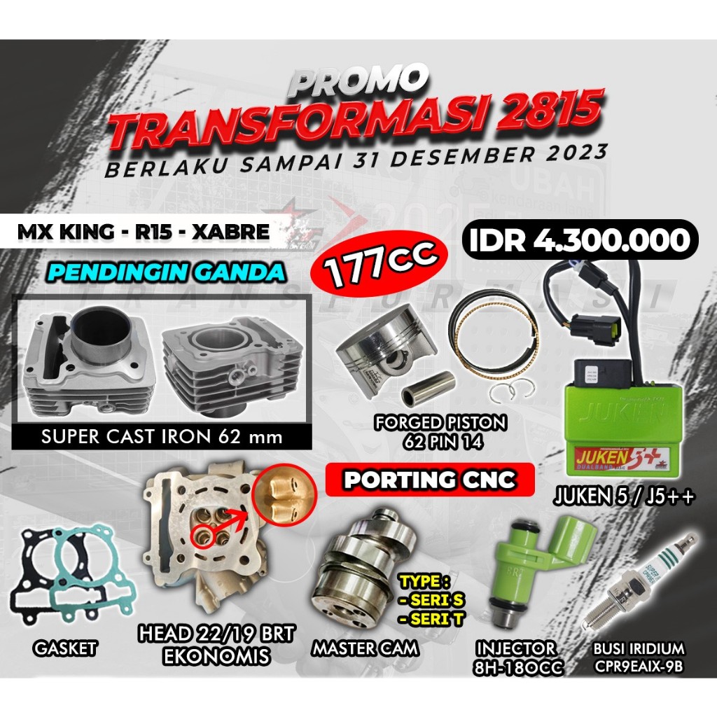 PAKET BORE UP BRT 2815 MX KING XABRE 177 CC