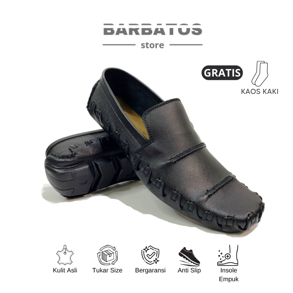 BARBATOS Sepatu Kulit Mocasin Casual Pria Slip On