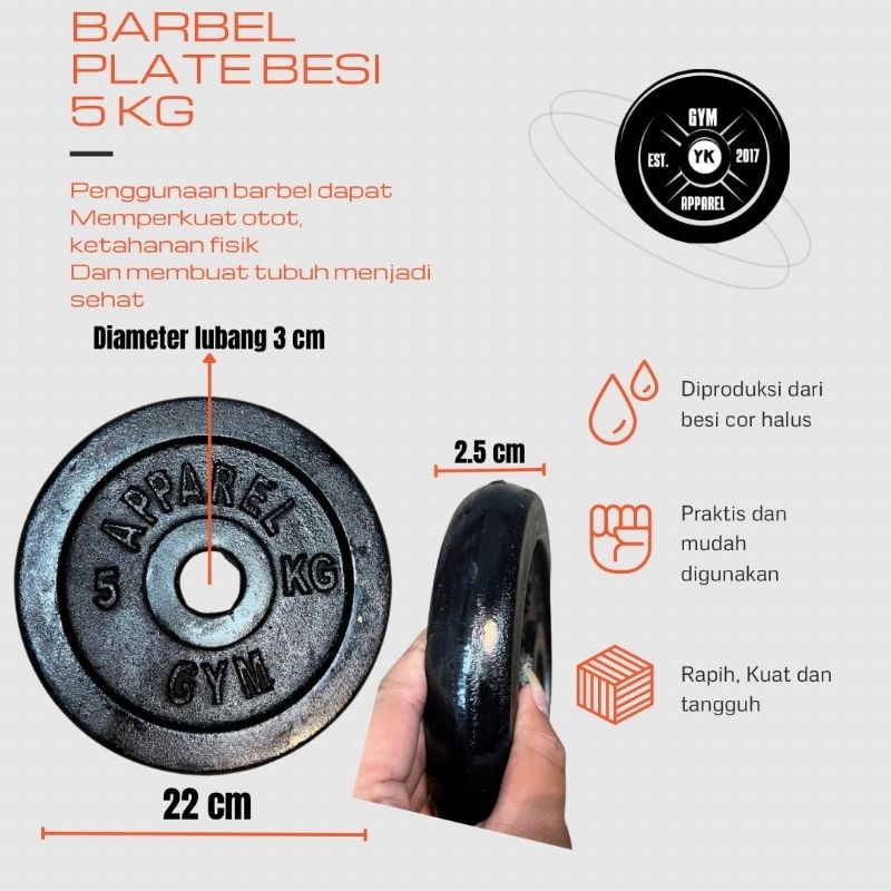 Dumbel weight plate barbel set piringan barbel plat besi 5 kg