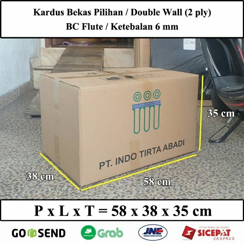 

Kardus Bekas Pilihan / Tebal / Ukuran Besar PxLxT = 58 x 38 x 35 cm