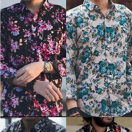 Kemeja Printing Motif Hawai Pria Lengan Panjang Slimfit Terbaru