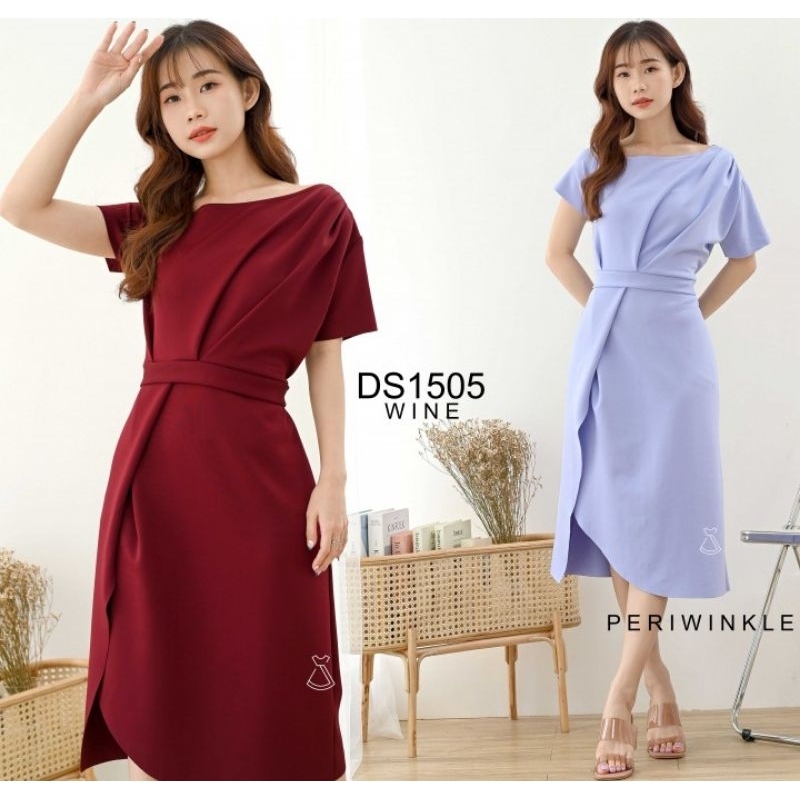 DS1505 DRESS PESTA SCUBA BASIC SABRINA IMPORT PREMIUM MURAH DRESS SHOULDER GROSIR REALPIC