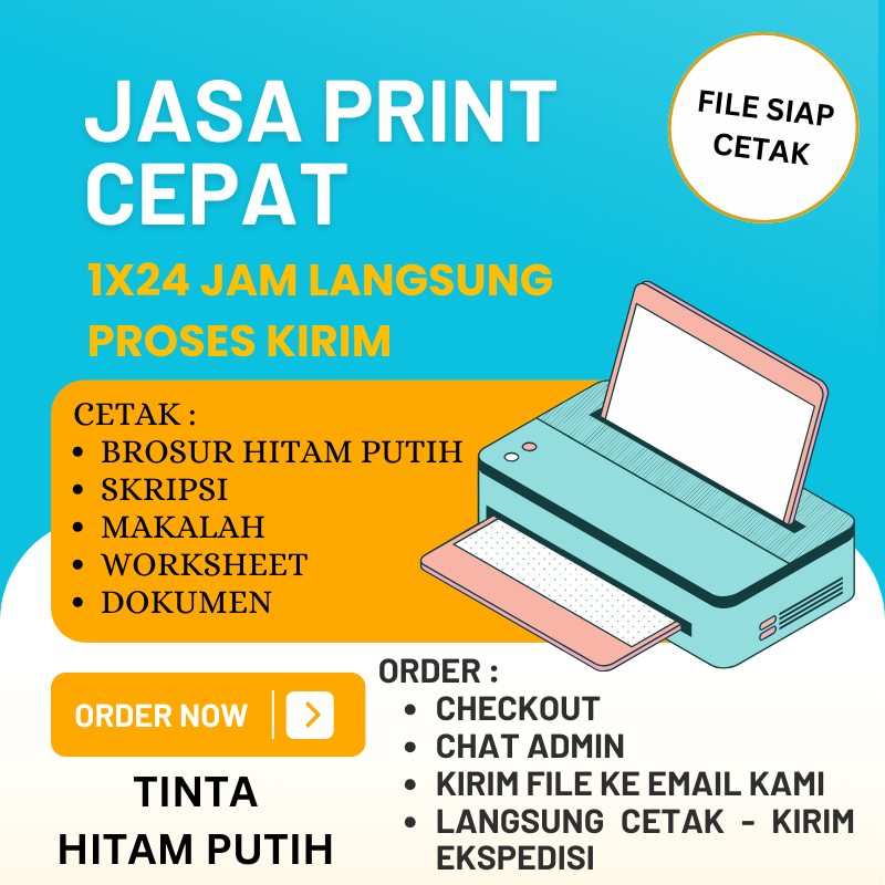 

JASA CETAK PRINT CEPAT 1X24 JAM PROSES CETAK HITAM PUTIH HVS A4 1 sisi [ HARGA PER 1 LEMBAR] MIN ORDER 10 LEMBAR