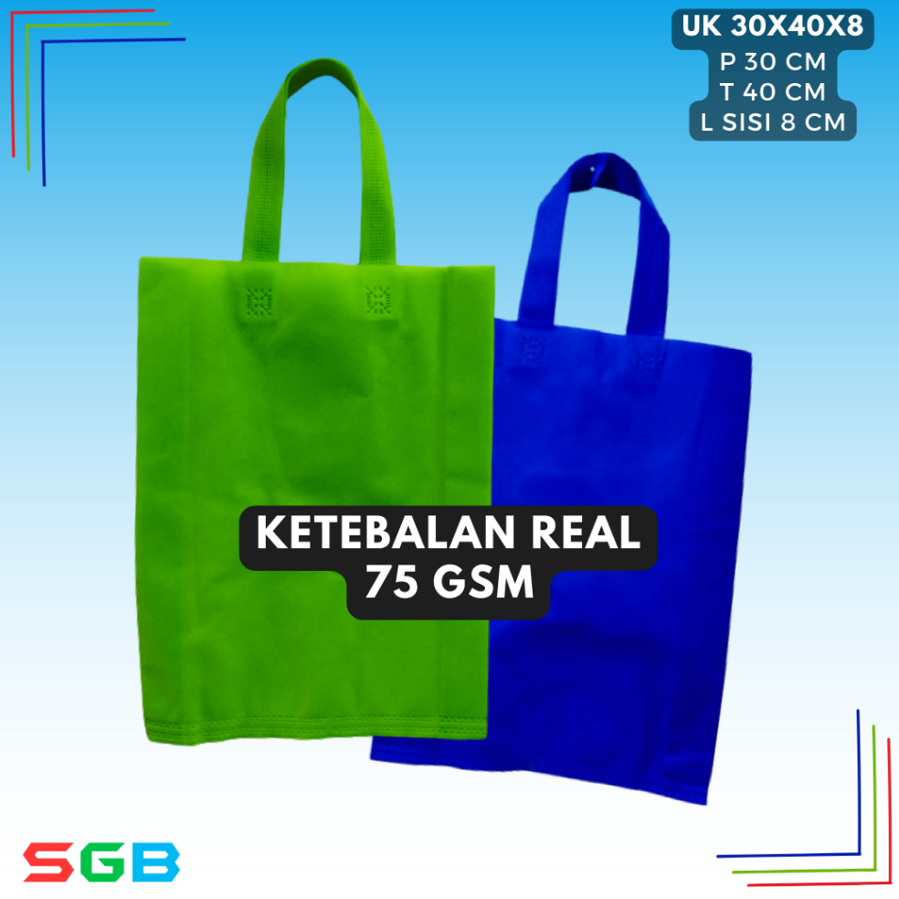 

7.7 SALE isi 12pcs Tas Spunbond Handle uk 30x40x8 / Goodie Bag 75 gsm / Tas Kain Polos