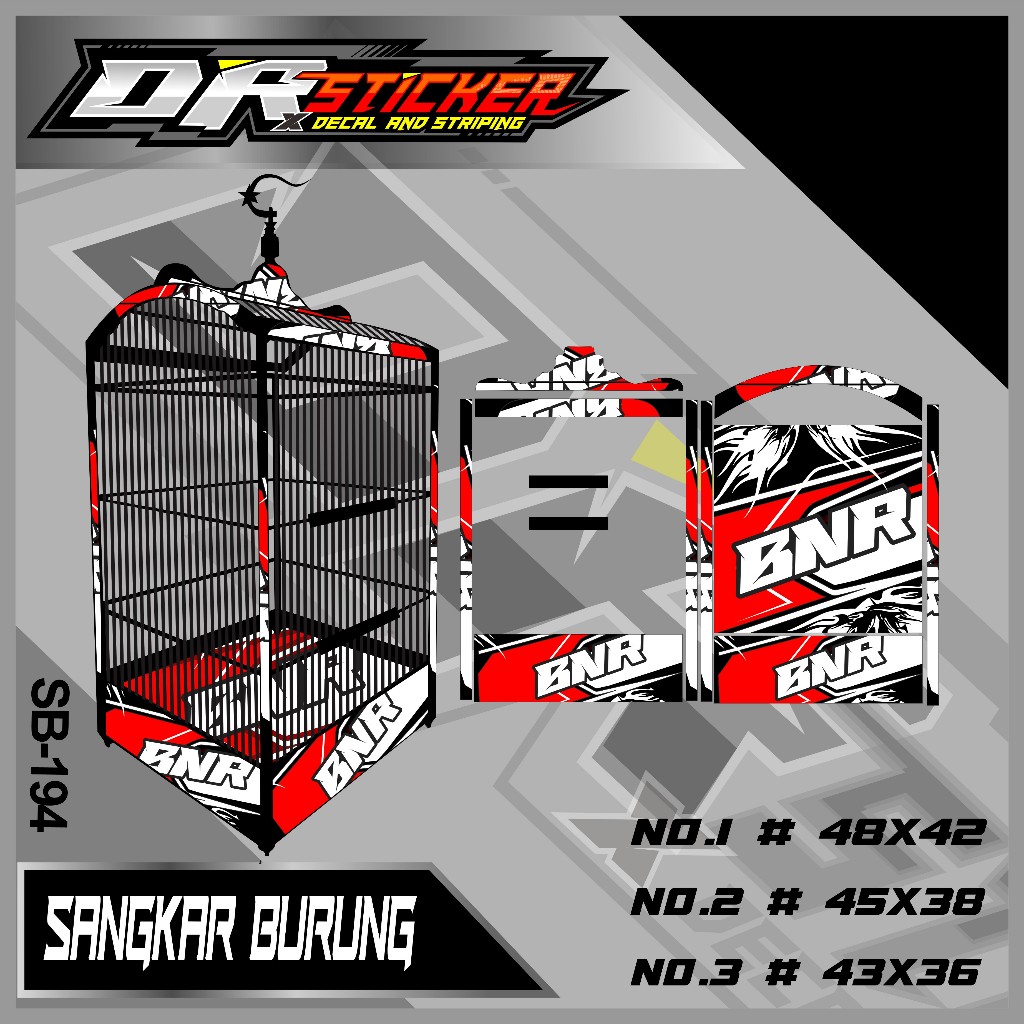 Stiker Aksesoris Sangkar Ebod Murai - Decal Sangkar Burung BNR Kotak  Laminasi Antigores