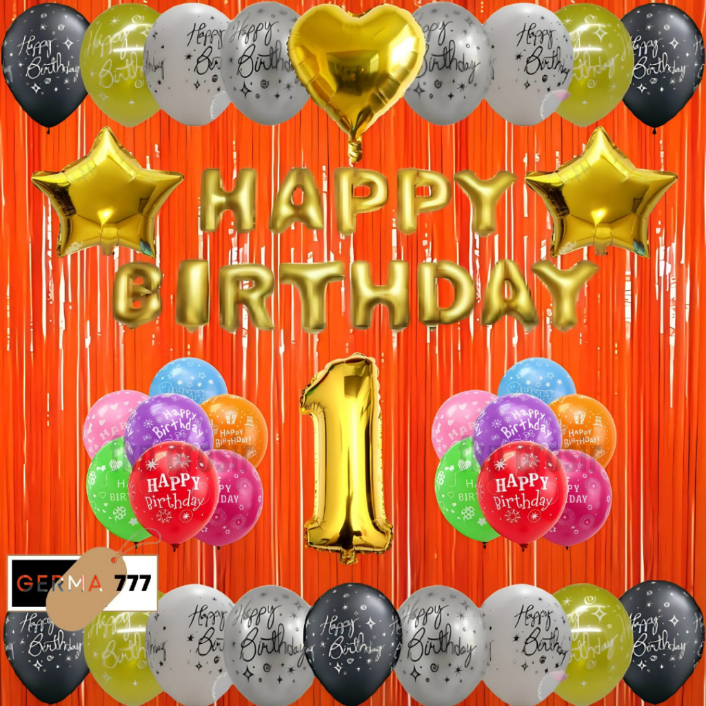 Dekor Ulang Tahun Simple Balon Happy Birthday Dekorasi Hiasan Pesta Ultah Anak Tirai Orange