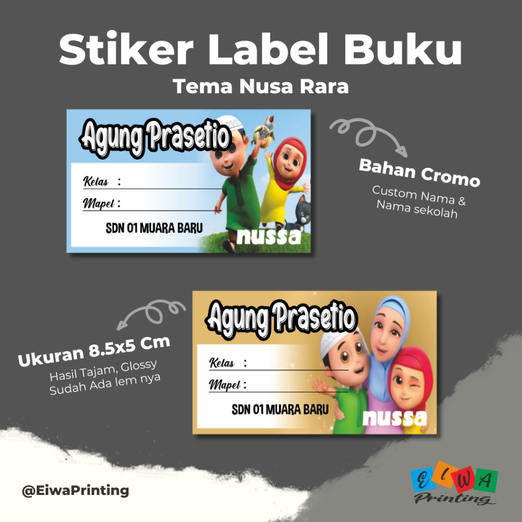 (30pcs) Stiker Mata Pelajaran Stiker Mapel Custom Nama Motif Nusa Rara Label Buku Pelajaran