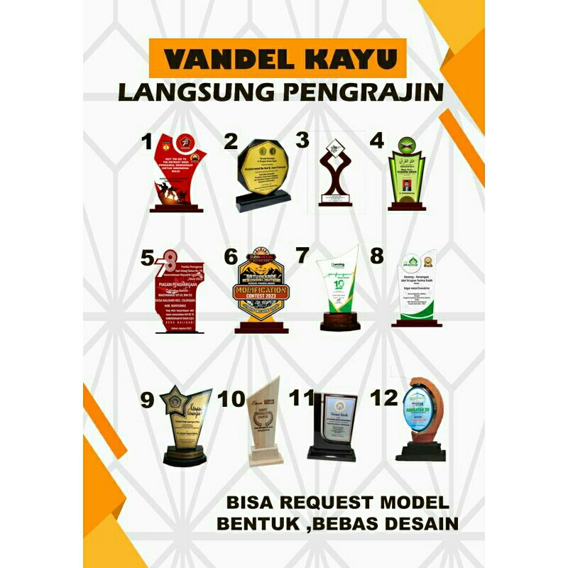 Vandel kayu/plakat kayu/piagam kayu stiker pvc