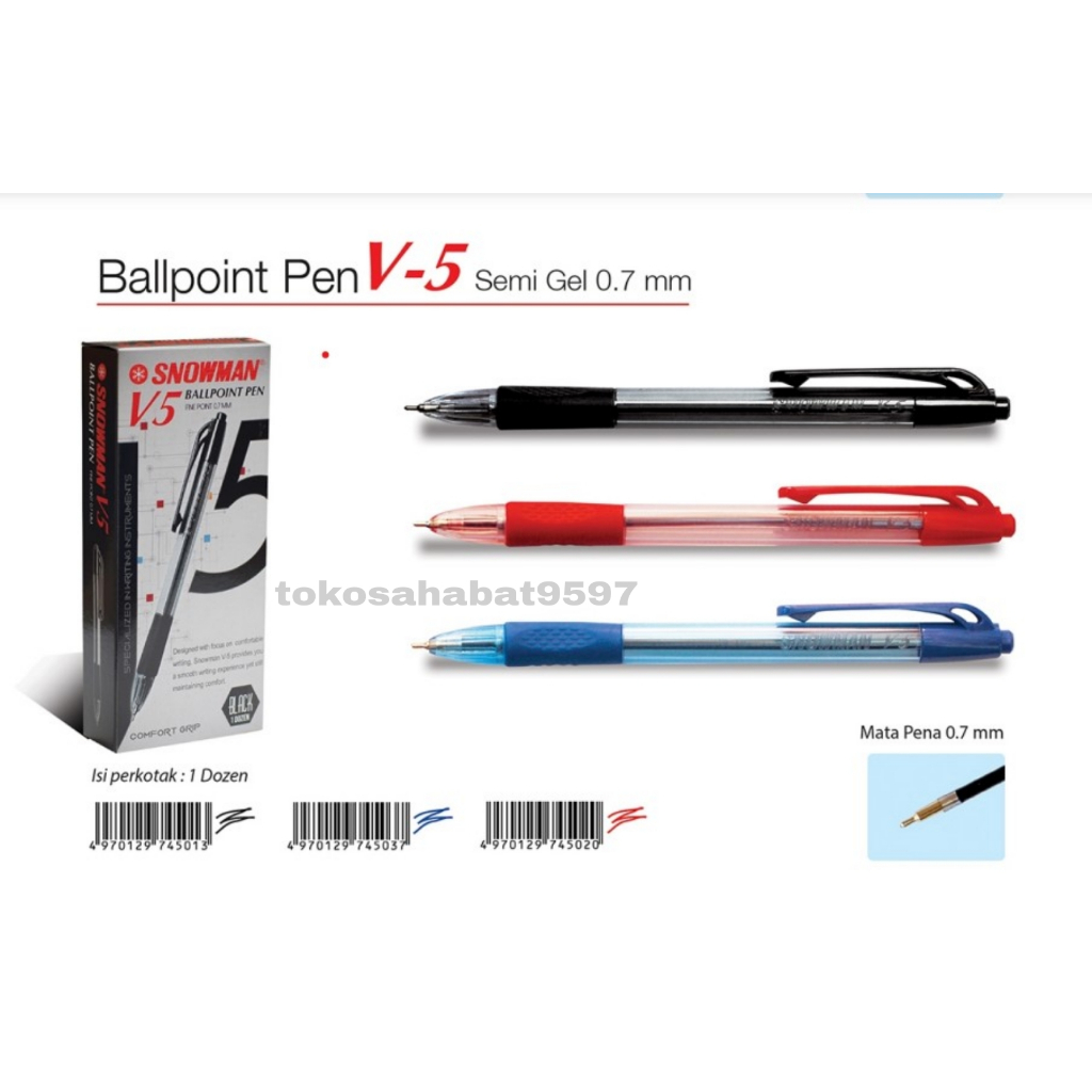 

Bolpoint snowman V5 0.7mm hitam / pena / ballpoint/ pulpen (12pcs)
