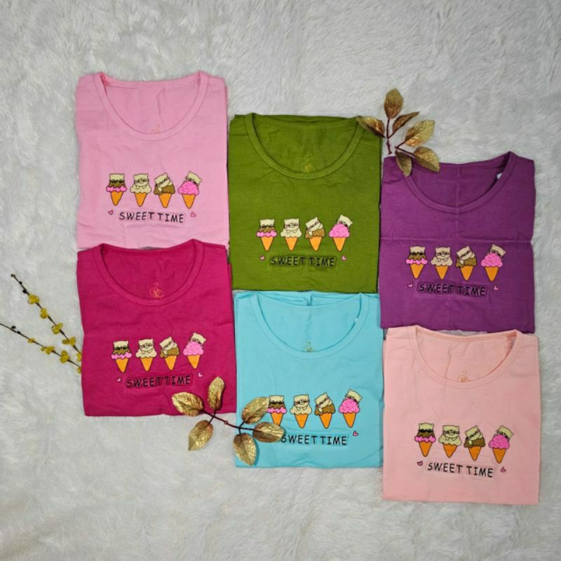 Baju Kaos Atasan Anak Perempuan Embos Tangan Pendek 2-9thn