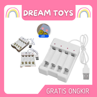 Baterai Cas Charger USB 4 Slot  Untuk Baterai AA A2 dan AAA A3 Tempat Alat Cas Baterai Phytona