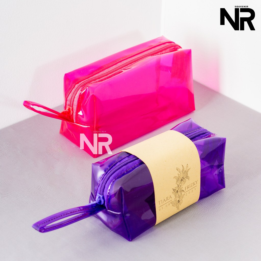 Souvenir pernikahan pouch mika jelly kubus kecil 16x7x6 sovenir dompet mika unik murah acara kantor 