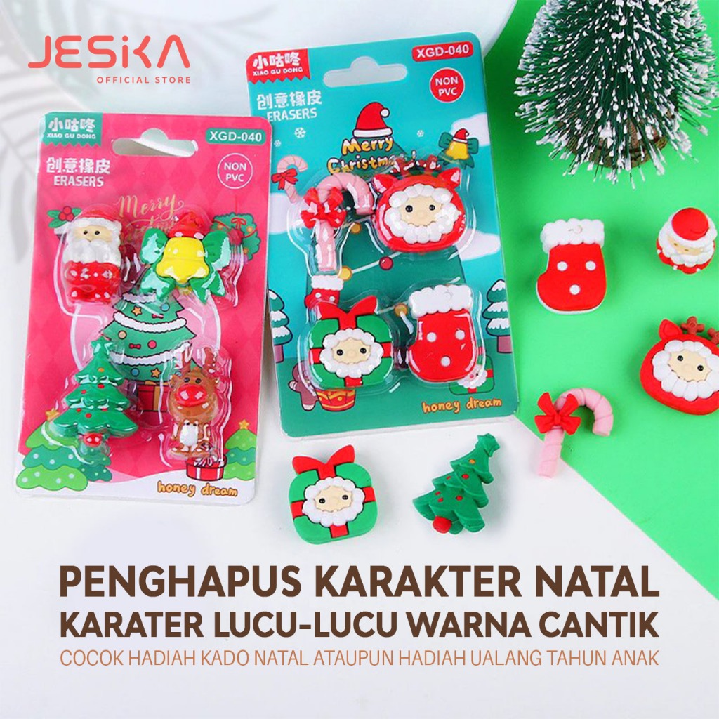 

Penghapus eraser mini pensil sketsa set isi 4 natal christmas anak cowok cewek karakter lucu cute dan unik warna warni aesthetic estetis