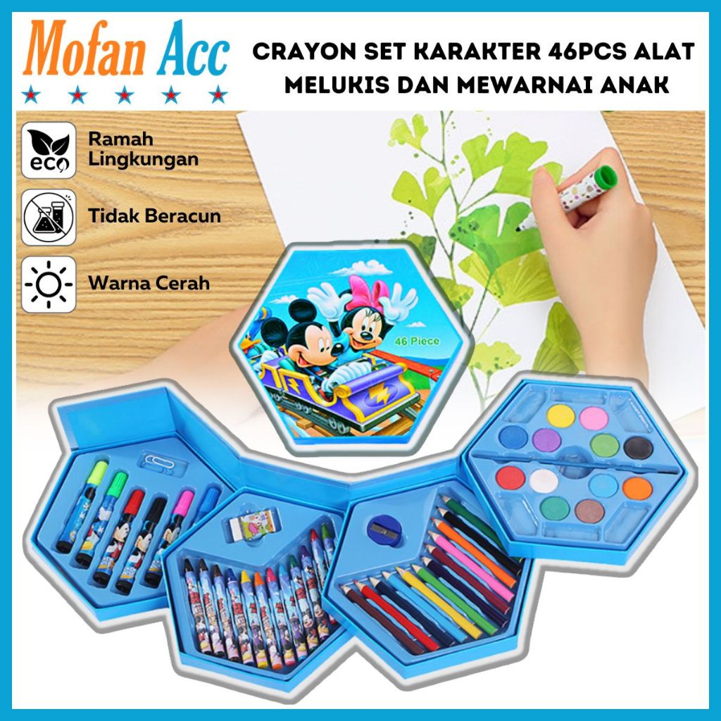 

Crayon Set Karakter 46 Pcs - Peralatan Menggambar Mewarnai Isi 46pcs Krayon Pencil Warna Cat Air Spidol Box Kartun Lucu Paket Kit Supplies Painting Set Alat Tulis Seni Lukis Perlengkapan Sekolah Edukasi Anak Bermain Belajar Hadiah Kado Ulang Tahun SD PAUD