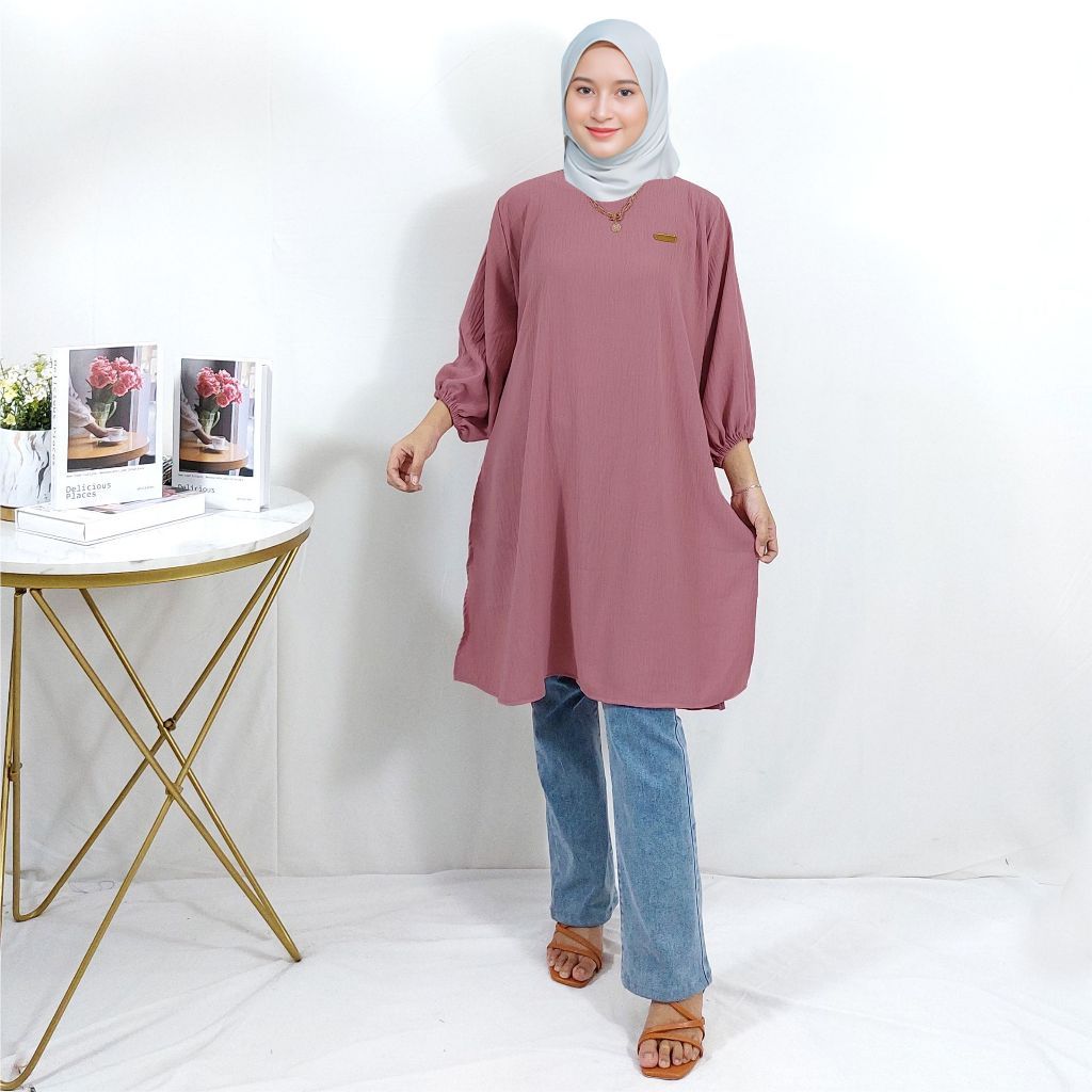 Atasan Tunik Polos Jumbo Cringkle Airflow Premium Wanita | Atasan Wanita Tunik Terbaru 2023 | Atasan