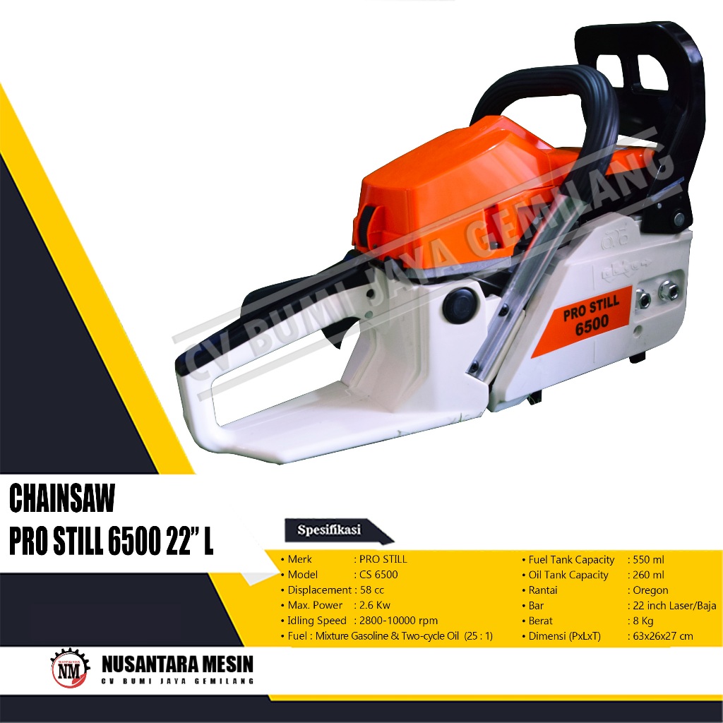MESIN GERGAJI KAYU / CHAINSAW PRO STILL 6500 - 22 L