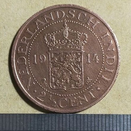 #16-BB. UANG KOIN KUNO BENGGOL 2.5 CENT TAHUN 1914. MULUS