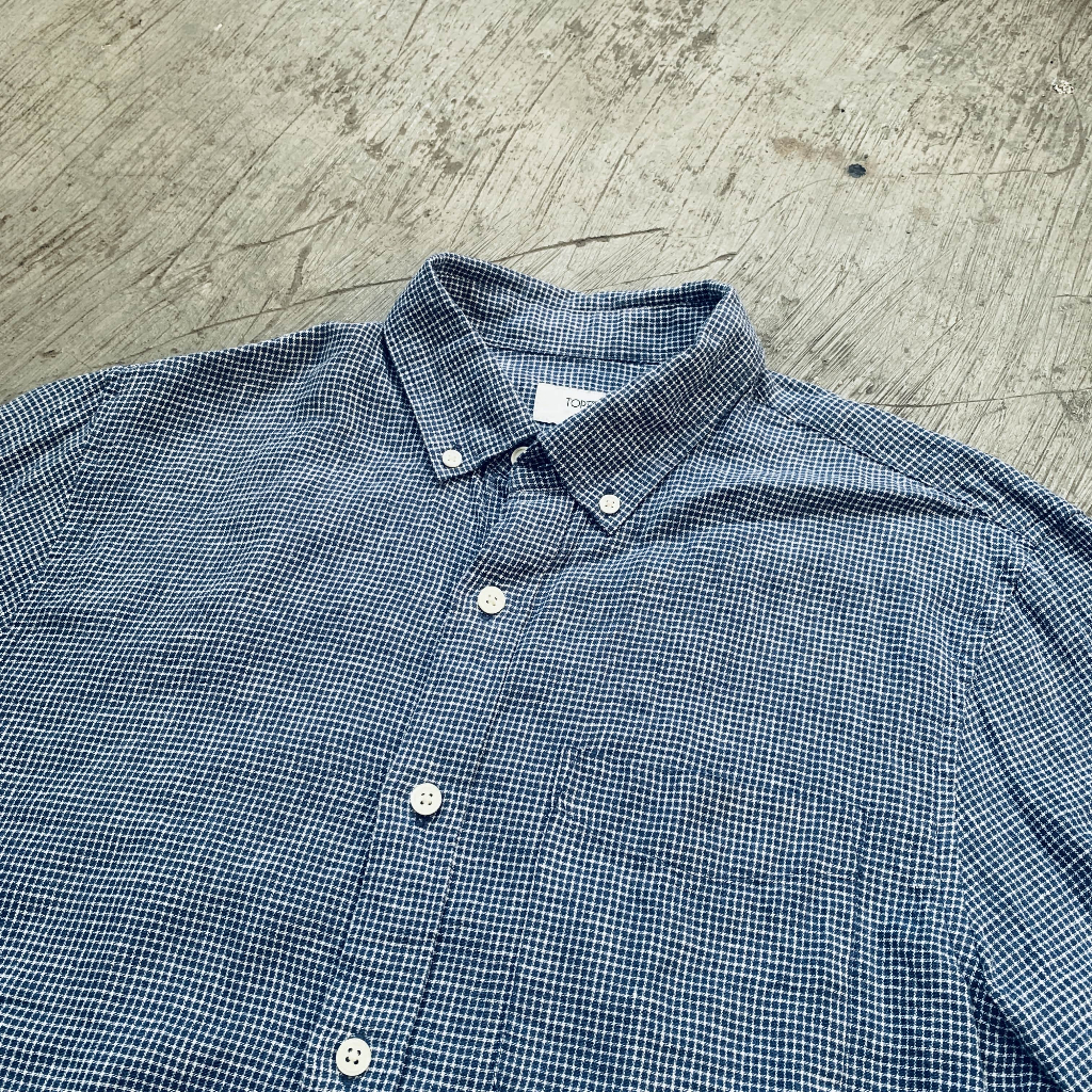 Topten Men's Long Sleeve Shirt Plaid Navy Blue White Size L | Kemeja Pria Lengan Panjang Brand Kotak