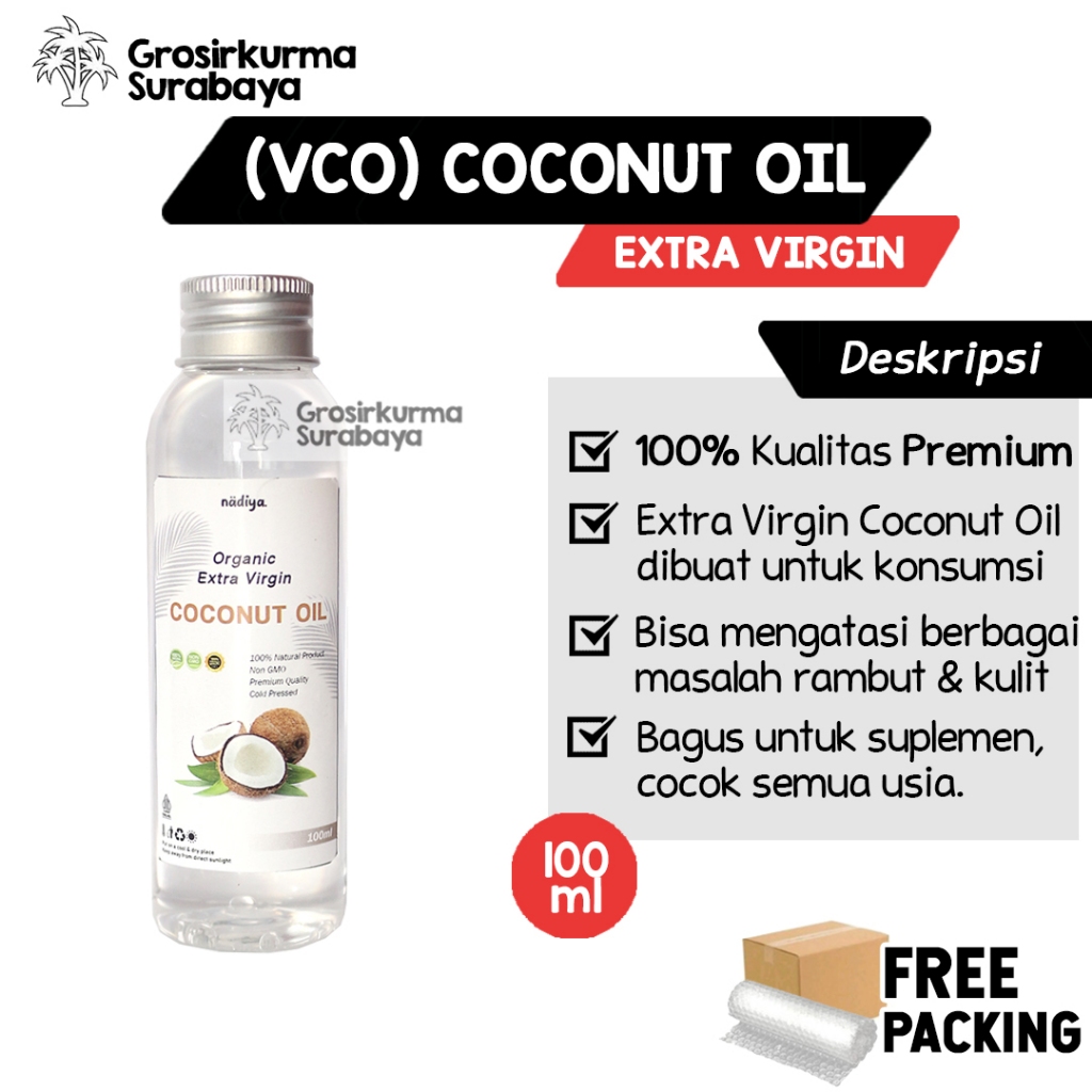 VCO PREMIUM Extra Virgin 100ml Minyak Kelapa Murni Dari Perasan Pertama Minum Pijat Urut Suplemen
