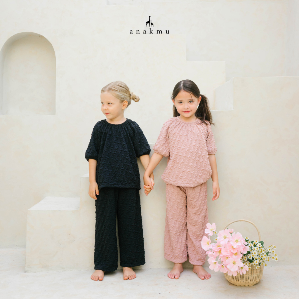 Anakmu (9-14 Tahun) Pixie Top & Puffy Pants Setelan Anak Perempuan Remaja Tanggung Katun Crinkle Pre