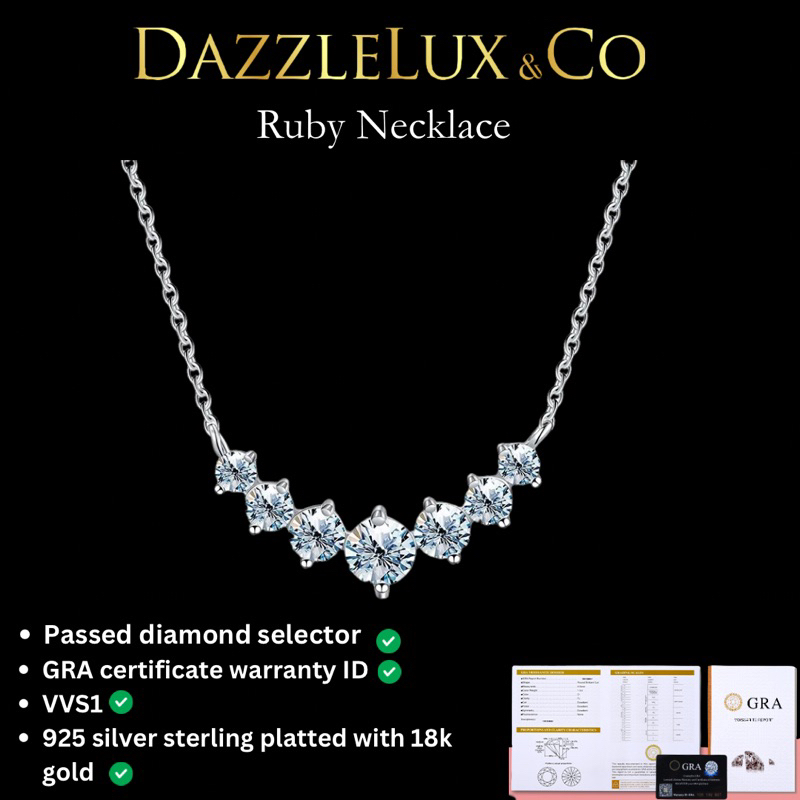 Ruby Necklace moissanite Diamond jewelery 0.5 crt platted with 18k white gold Sertifikat GRA Origina