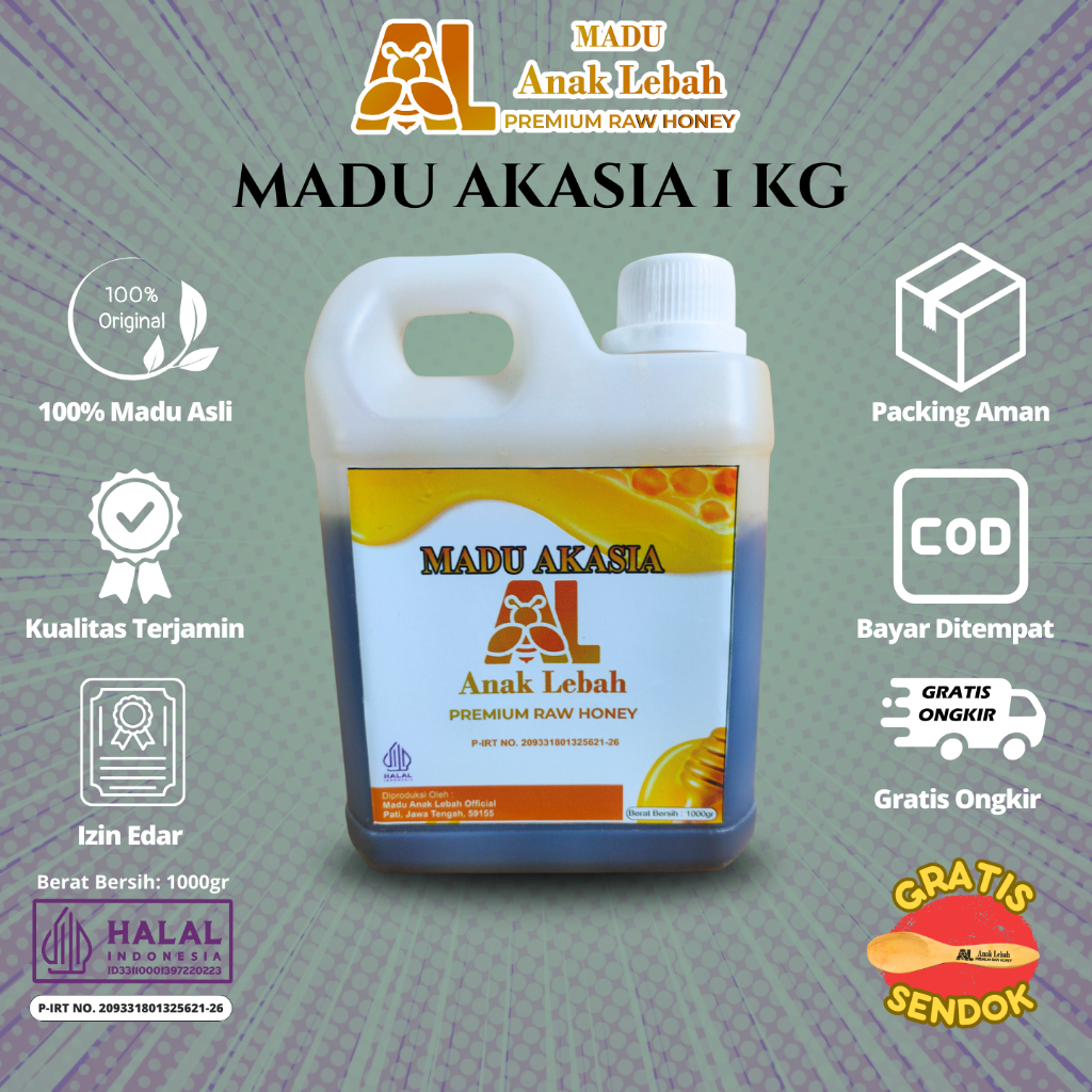 

Madu Murni Asli Akasia 1Kg Grade A Raw Honey - Madu Anak Lebah