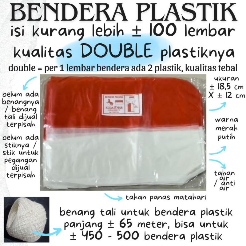 Dirgahayu Bendera Plastik TAHAN AIR bos # Benang Tali ± 65 meter bisa untuk ±450-500 bendera merah p