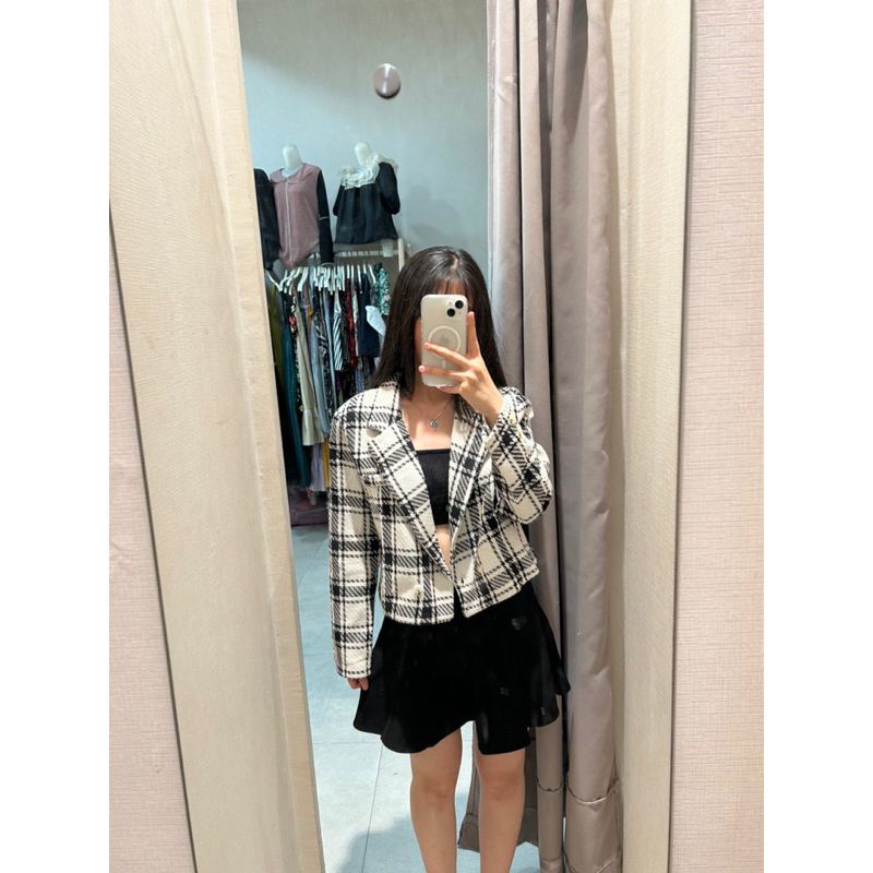 COMELLUC - Cardigan Jacket Kotak Kotak Lengan Panjang KoreaStyle | Atasan Wanita Korea | Korean Blaz