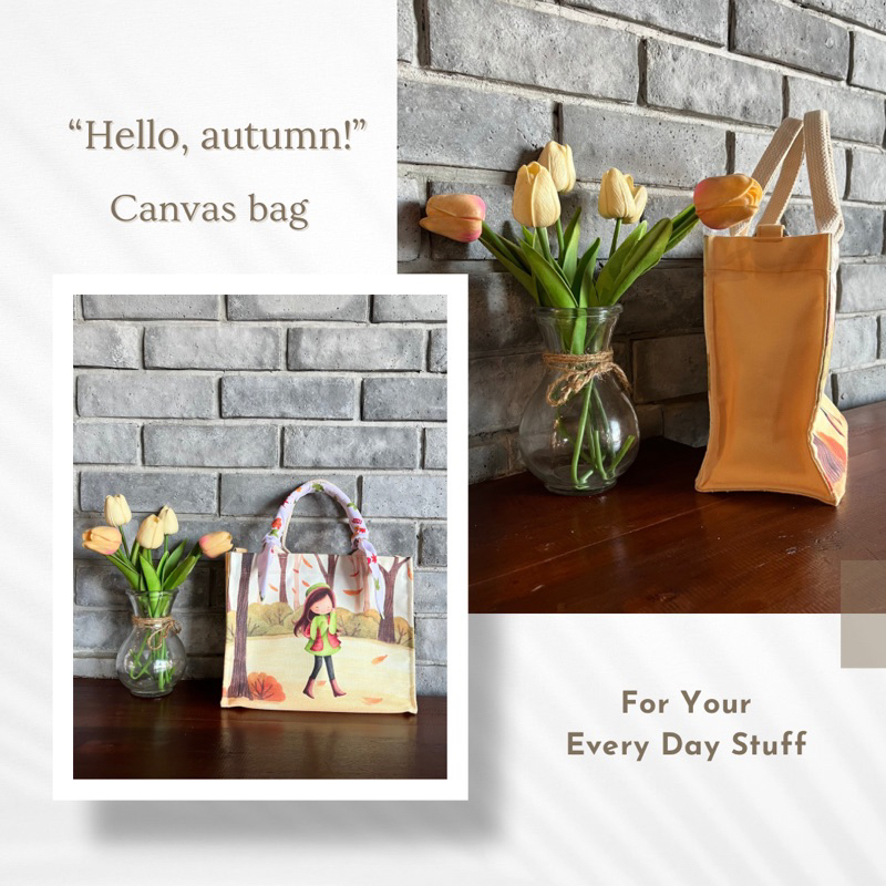 Tas kanvas wanita / sling canvas bag / tas selempang wanita / hello autumn / lylia doodwear