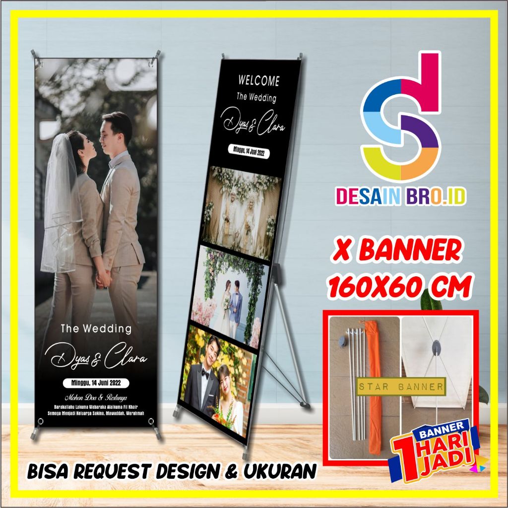 X BANNER / SPANDUK NIKAHAN ( BISA CUSTOM ) UKURAN 160X60 CM