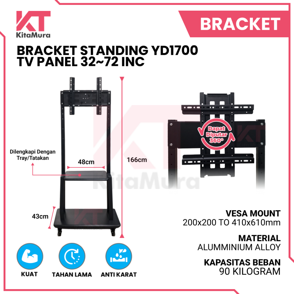 Bracket Standing TV,LED,LCD Panel Rotasi 32-75 Inch YD 1700