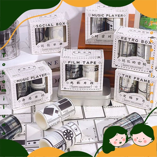 

1 box isi 2 roll happy collector border sticker vintage retro estetik frame DIY scrapbook jurnal HB1575