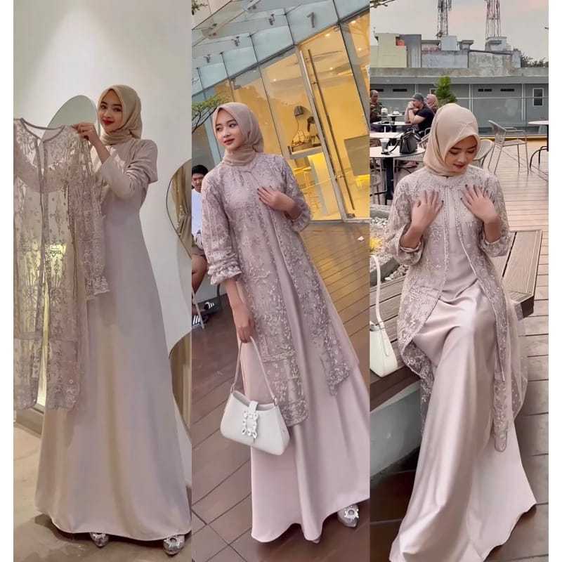 Radiffa Set Dreess Inner+Outer Gamis Kondangan Terbaru Bahan Silk Premium Brukat Import dan Tile Dot