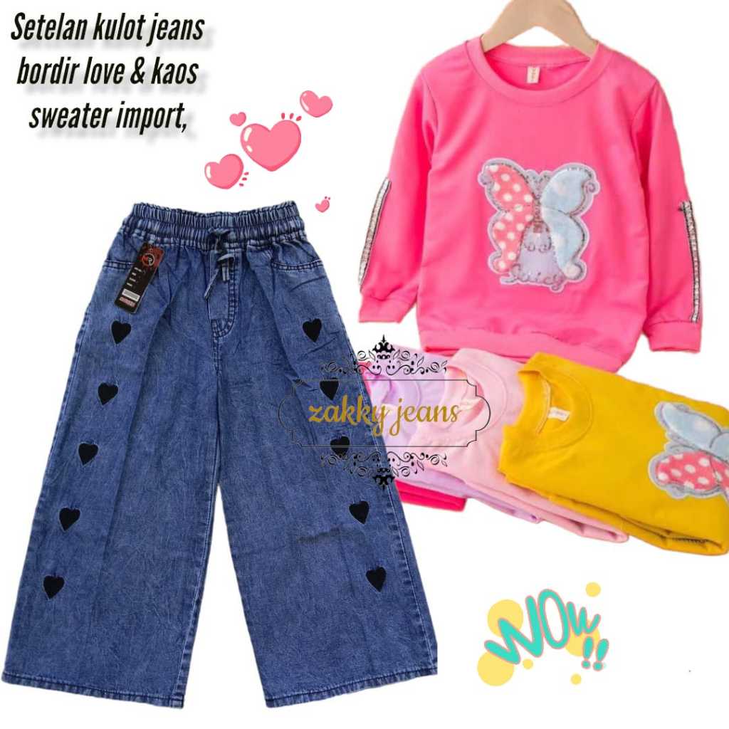 setelan baju anak perempuan usia 3-12 tahun / setelan kaos anak perempuan dan celana jeans panjang