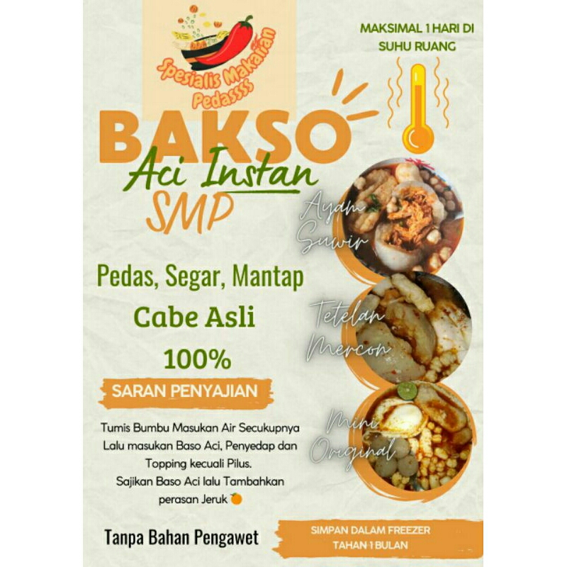 

Baso Aci instant isi Ayam suir mercon Jumbo Bumbu 100%Cabe Asli No Cabe bubuk