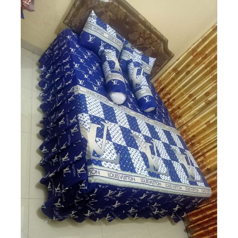 sprei rumbai ukuran 180cmx200cm motif lv blue