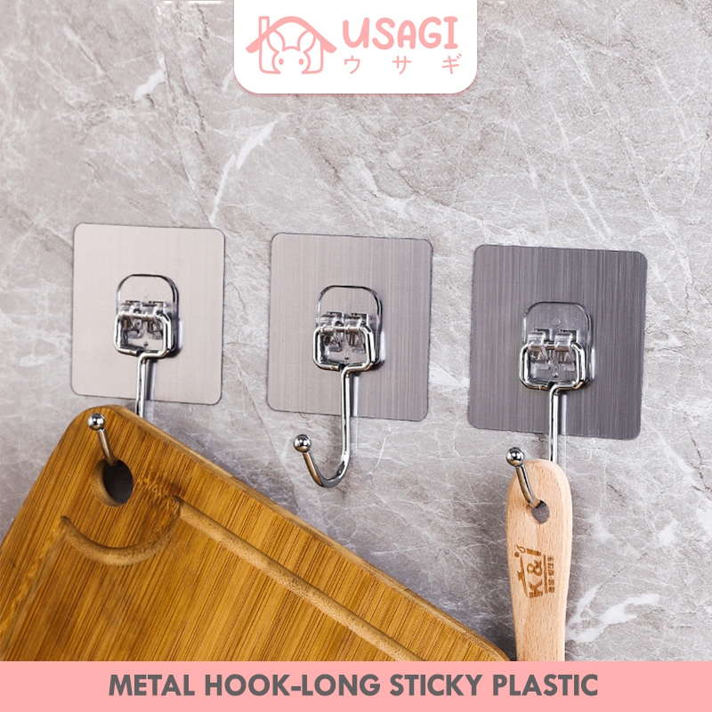 USAGI OFFICIAL - Metal Hook Long Sticky Plastic / Tempelan Dinding Tanpa Bor / Gantungan Tempel Kunc
