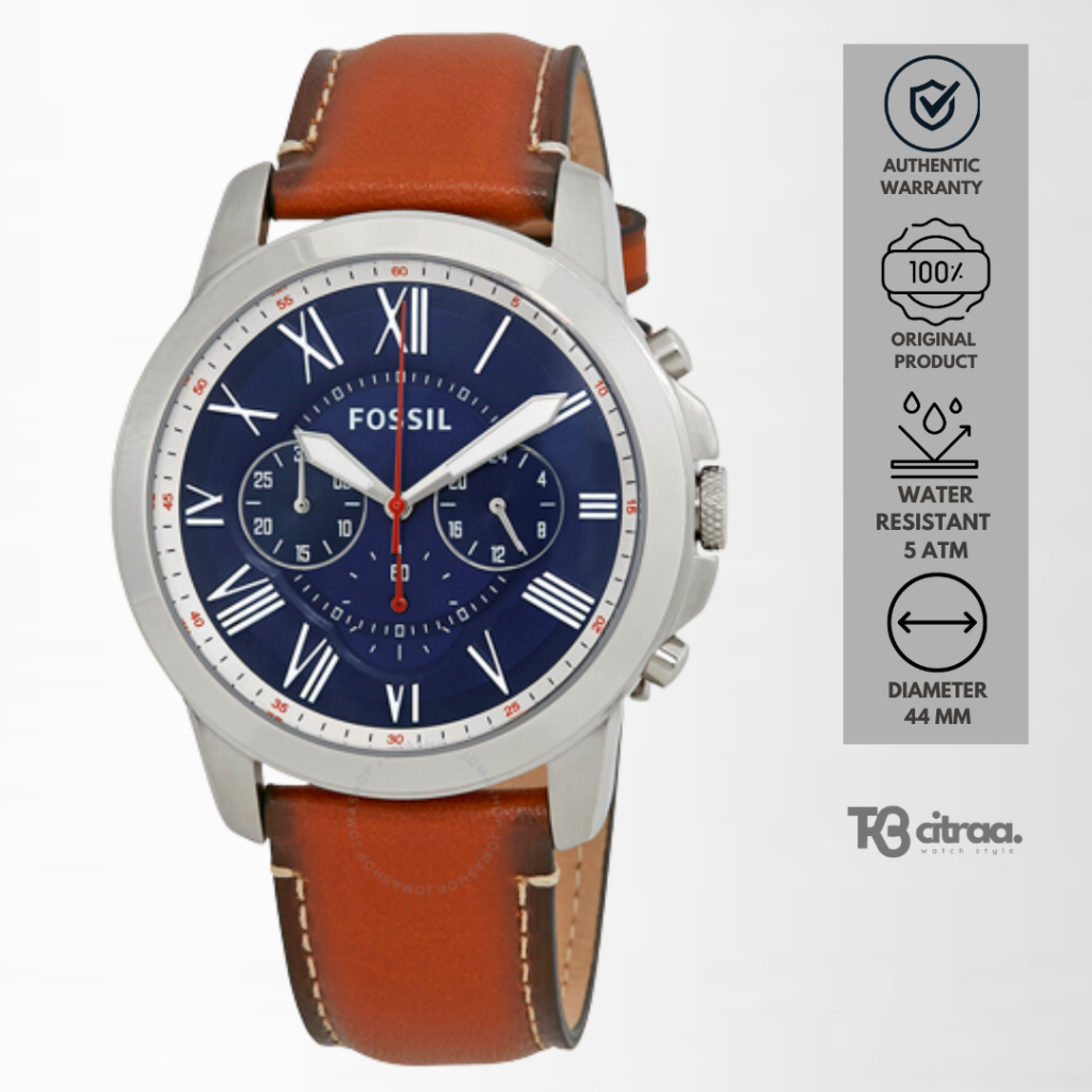jam tangan fashion pria fossil men grant analog strap kulit chronograph cowok brown leather water resistant casual elegant original FS5210