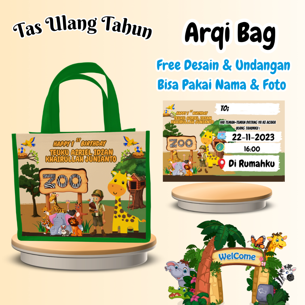 

Paket 60 Tas Ulang Tahun Anak Free Undangan Custom Nama Foto Bingkisan Safari Zoo Muat Kfc Snack Goodie Bag